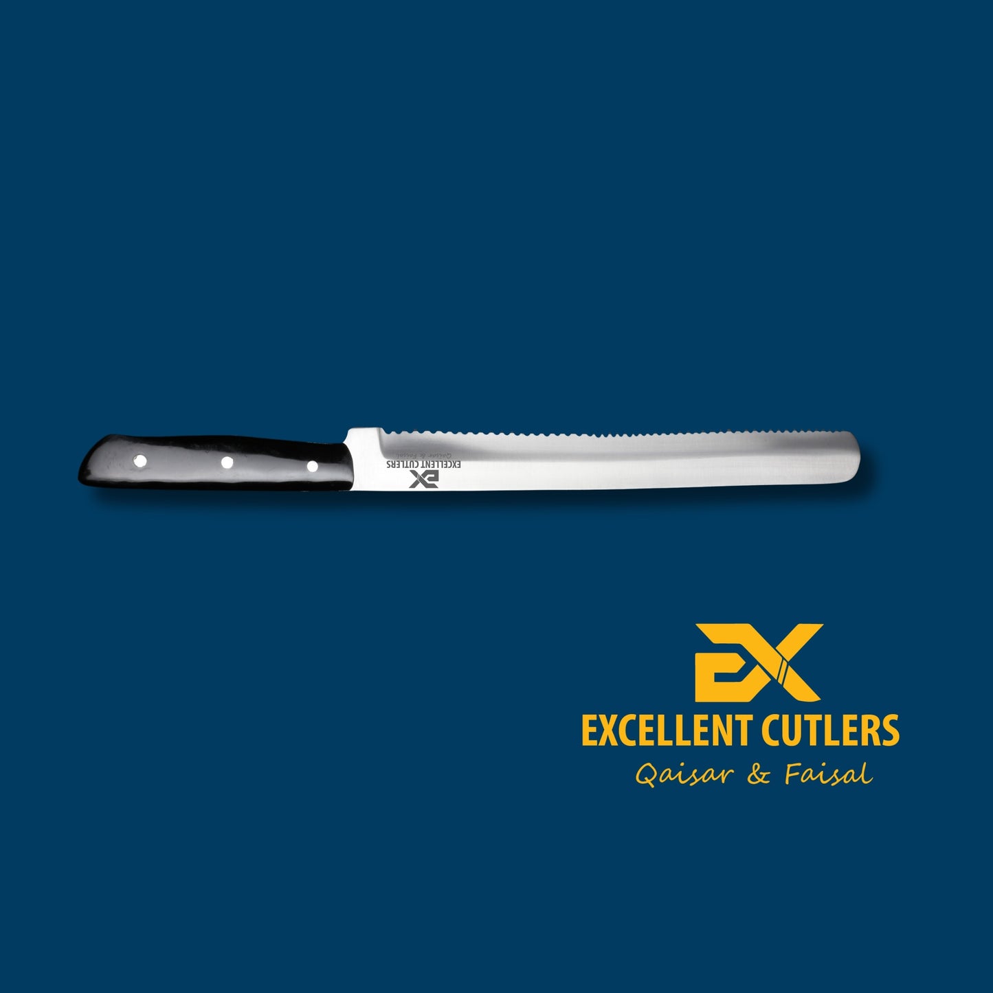 Professional 11-Inch Serrated Bread Knife – 12C27 Stainless Steel with Black Acrylic Handle by Excellent Cutlers