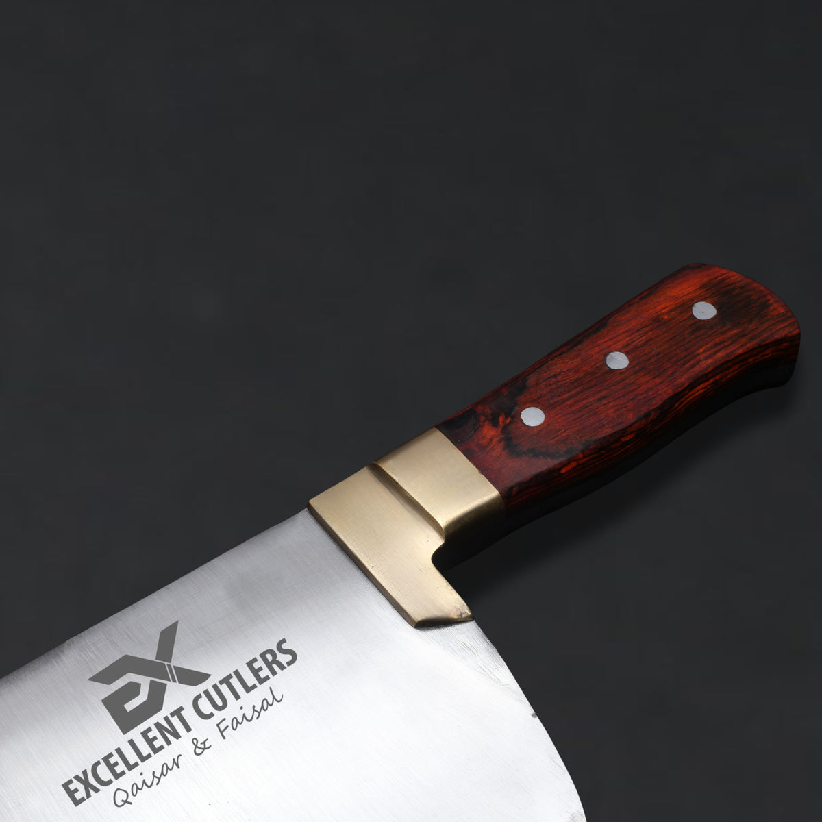 Heavy-Duty Handcrafted Butcher Cleaver In 1KG – Wazirabad High-Carbon (Kamani) Steel With Pakkawood Handle & Brass Bolster, For Mutton & Beef Ribs