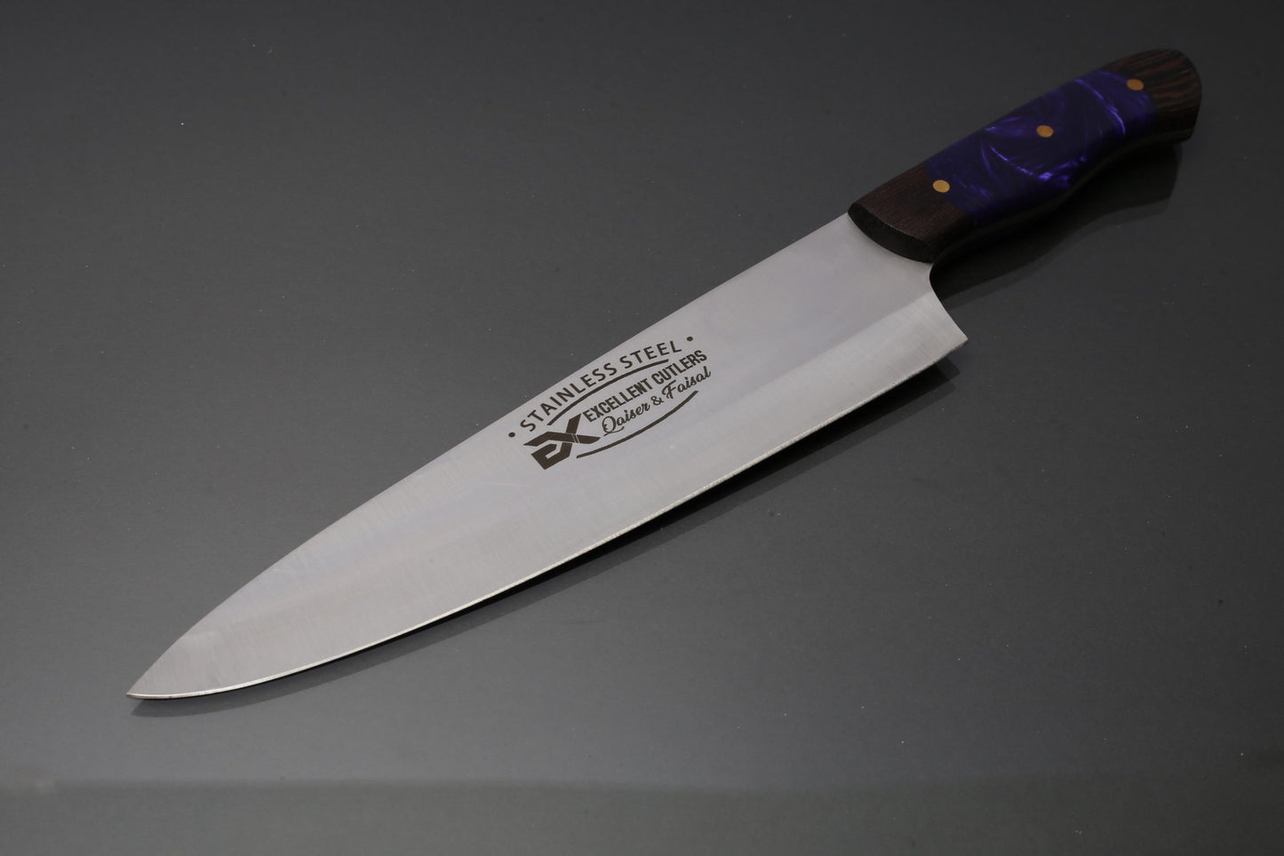 Chef Knife In African Wenge Wood/ Resin Handle - 9 Inch Blade