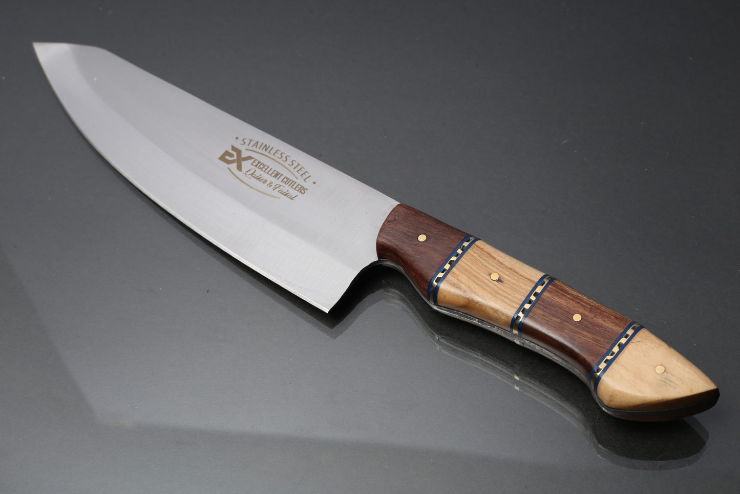 Chef/Kicthen Knife (8 Inc) With Cawwood-Brass Spacer Handle-1095 Blade