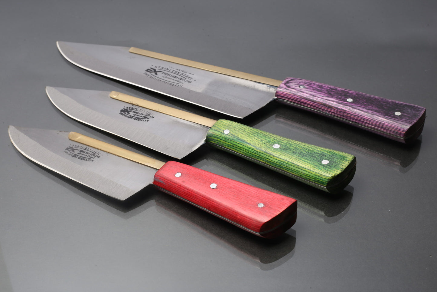 Excellent Slaughter knife 3pc set |Blade funder/ brass and Handle Color wood | (Blade length 6inch, 8inch and 10inch )