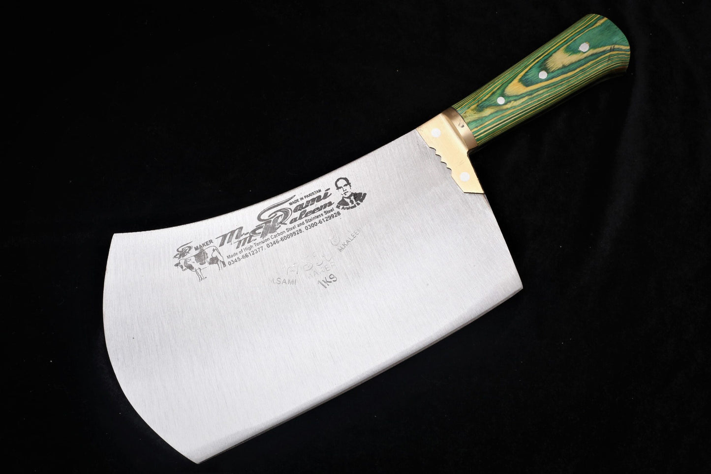 Professional Handmade Heavy Duty Meat Cleaver | High Carbon Steel Bone Crusher | 1Kg Butcher Cleaver with Color wood & Brass Handle