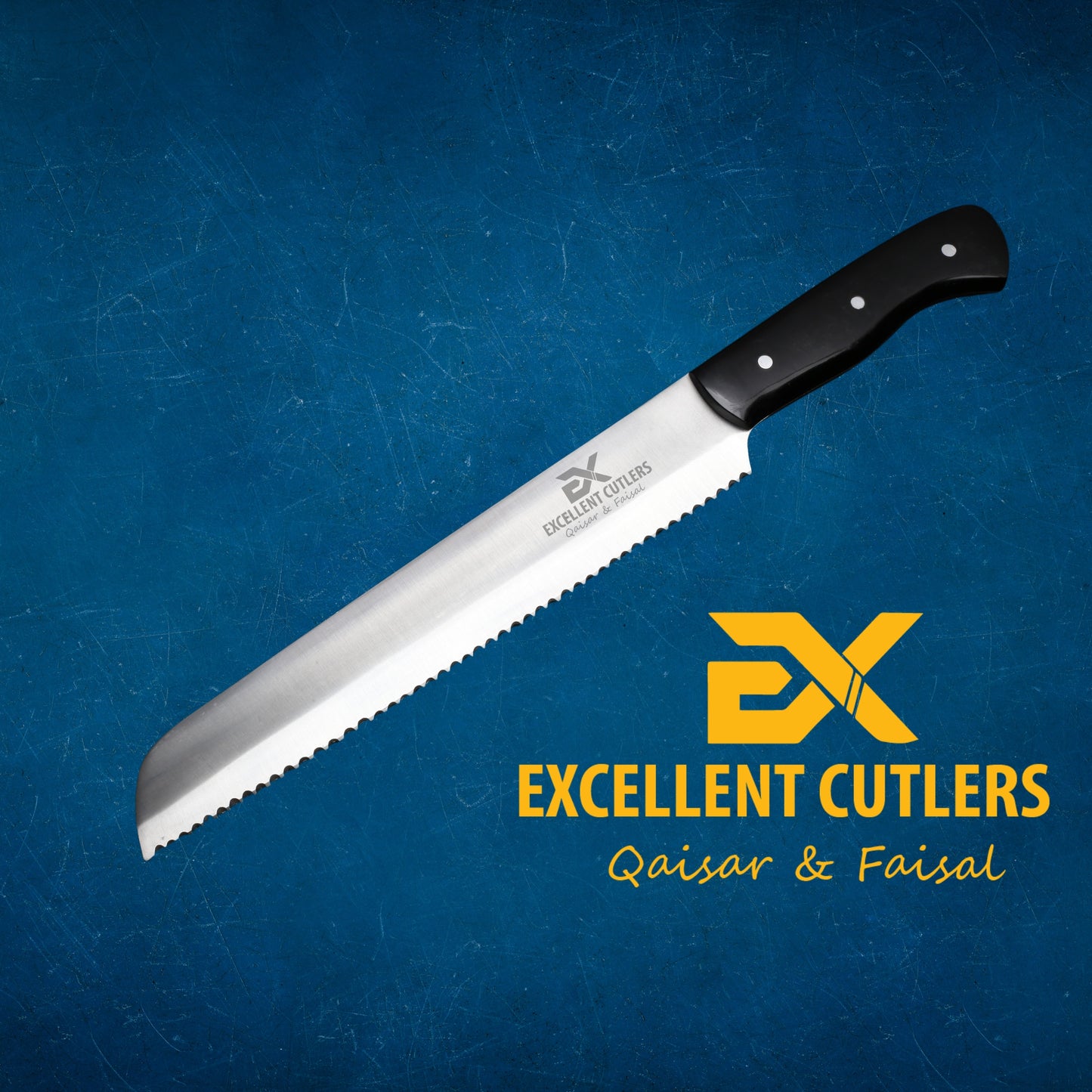 Professional 9-Inch Bread Knife - 12C27 Stainless Steel with Black Acrylic Handle by Excellent Cutlers
