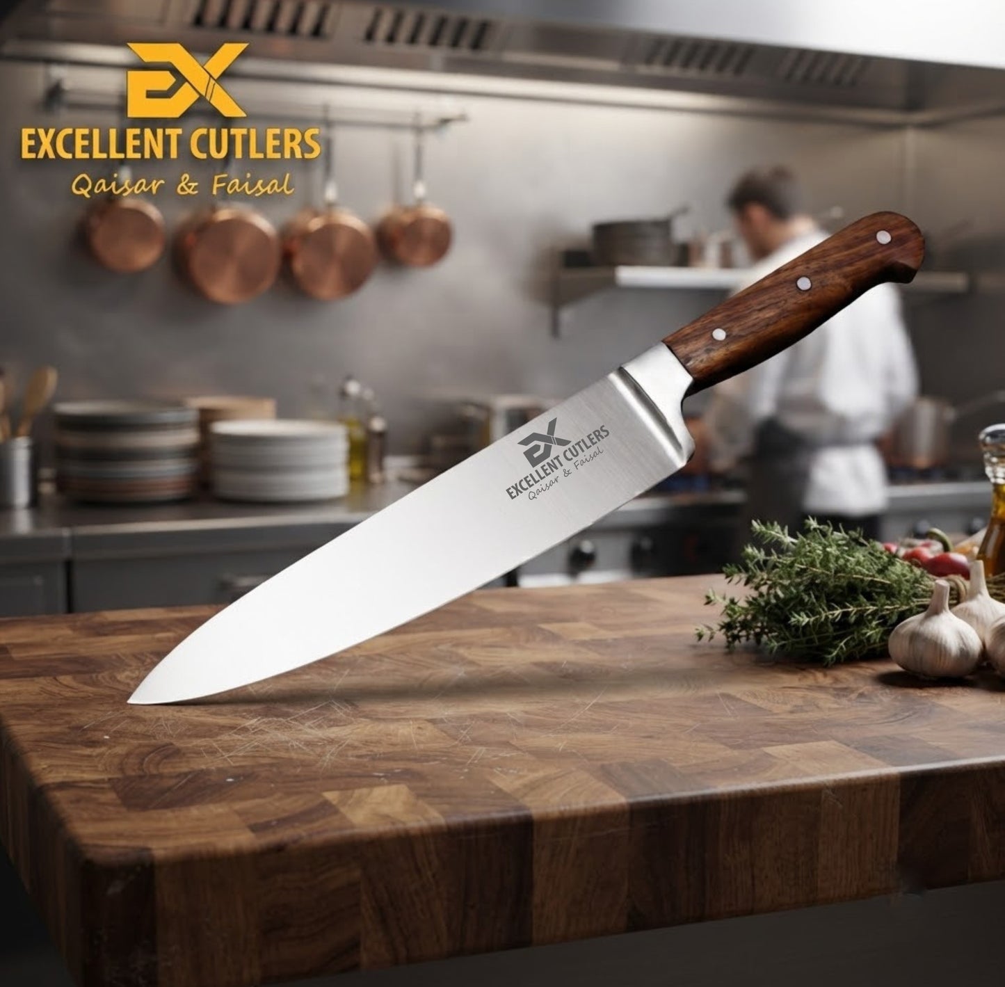 Professional 8" Chef Knife | Hankless Series, Premium Rosewood Handle & Silver Bolster