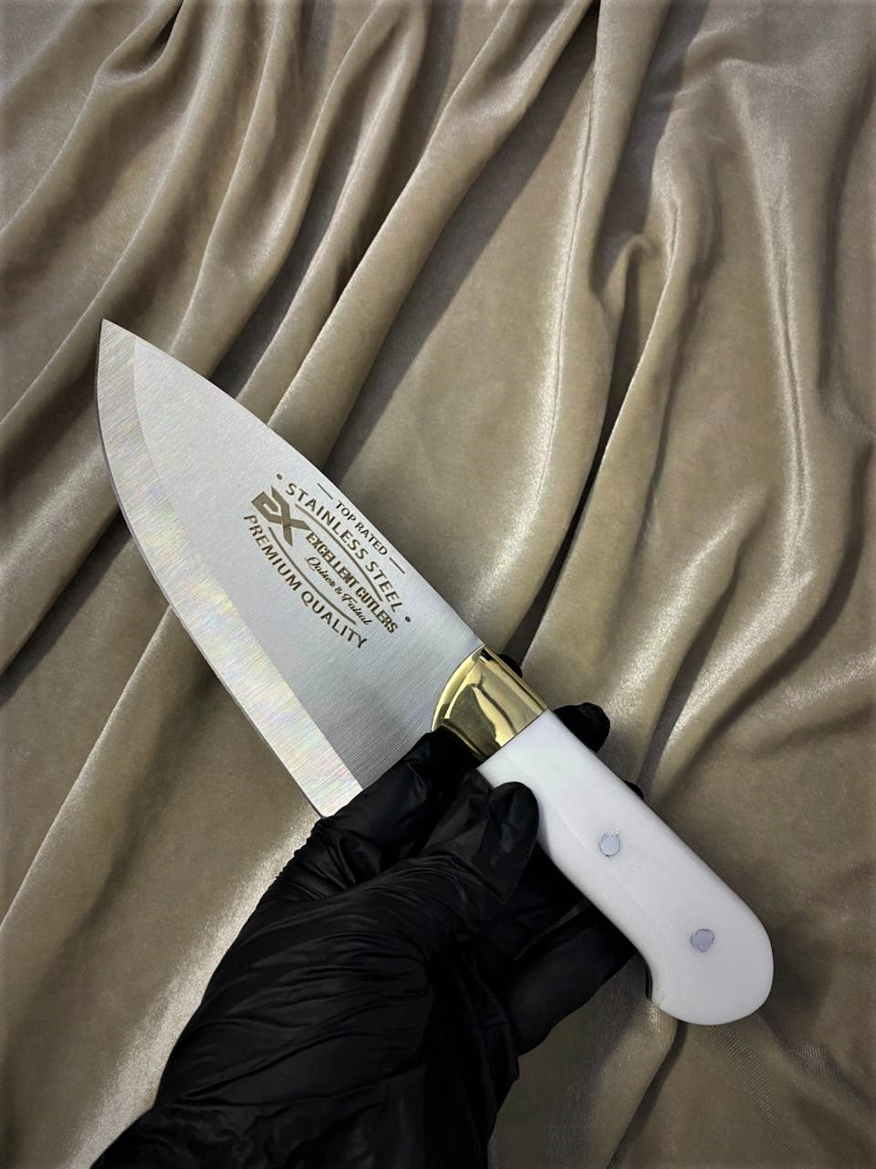 Handcrafted 6" Japanese Stainless Steel Skinner Knife – Premium Acrylic Handle with Solid Brass Bolster