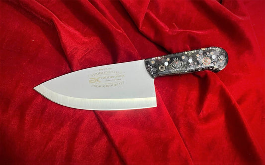 Excellent Skinner Knife In J2 Stainless Steel , vibrant mandala-inspired mosaic pattern