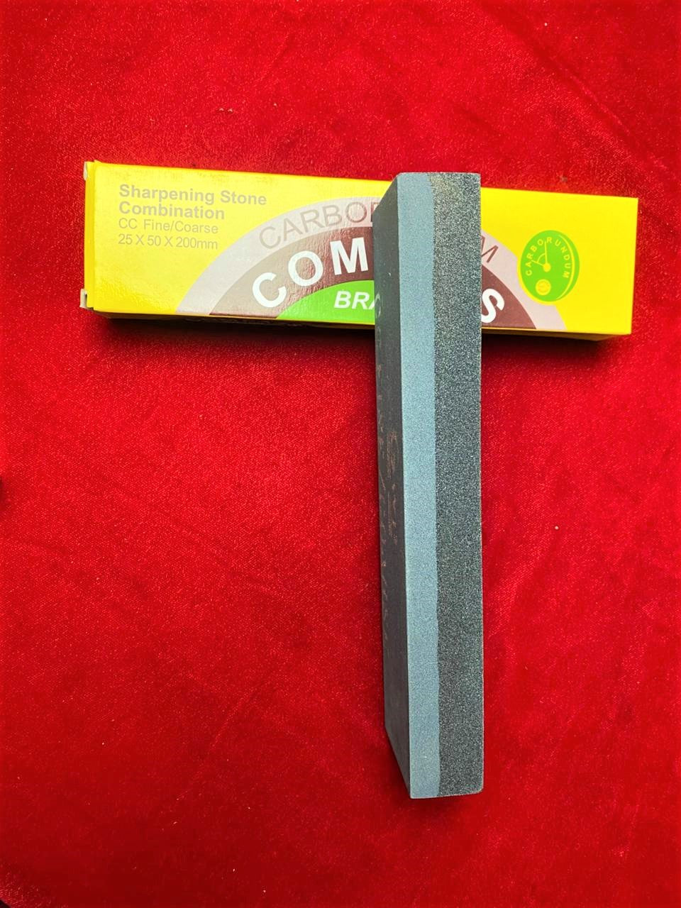 Carborundum Compass Brand 8" Dual-Grit Sharpening Stone – Professional Coarse/Fine Combination Whetstone (25x50x200mm)