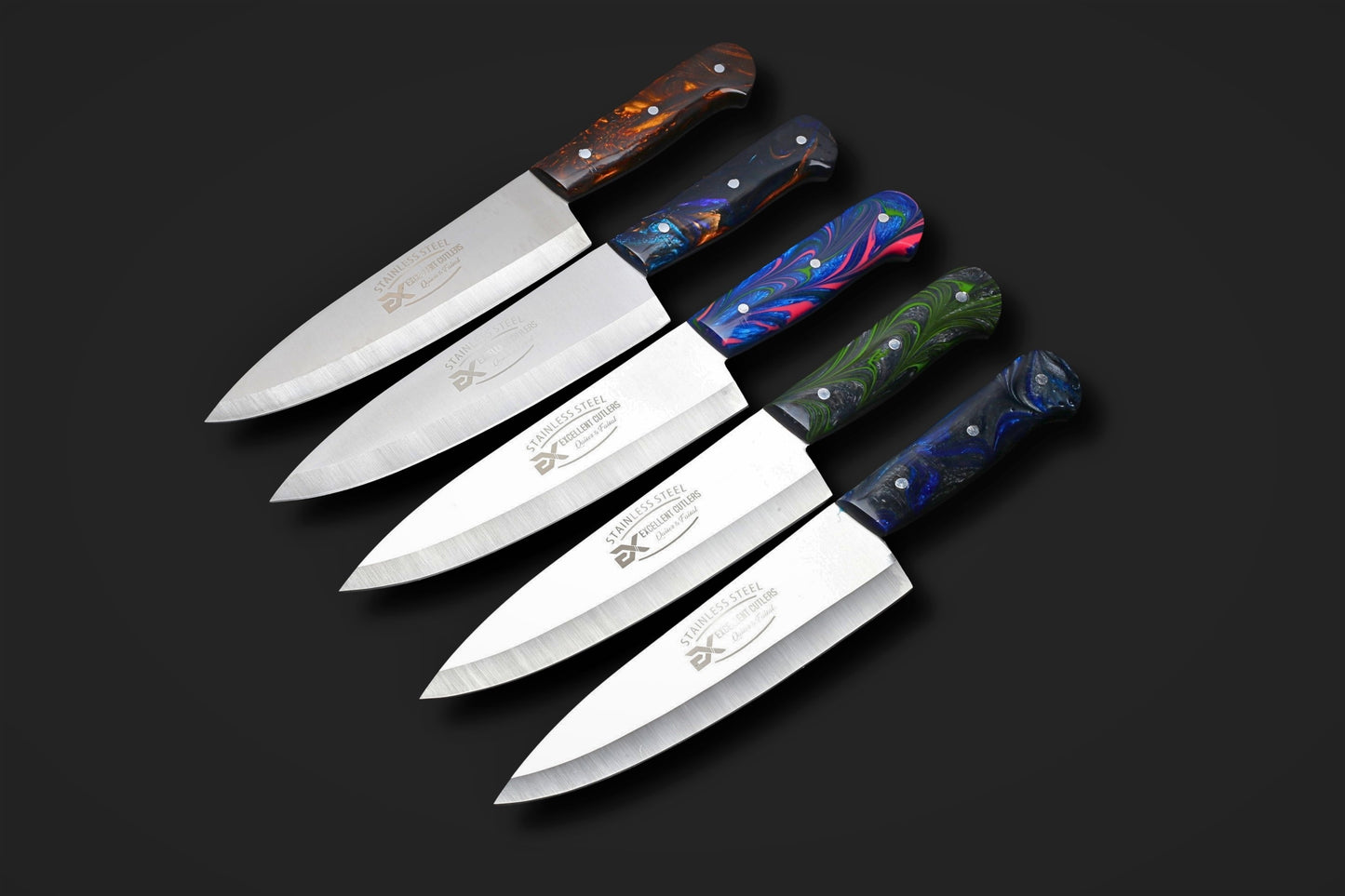 Premium 8-Inch Classic J2 Stainless Steel Chef & Slaughter Knife – Vibrant Multi-Color Resin Handle Edition