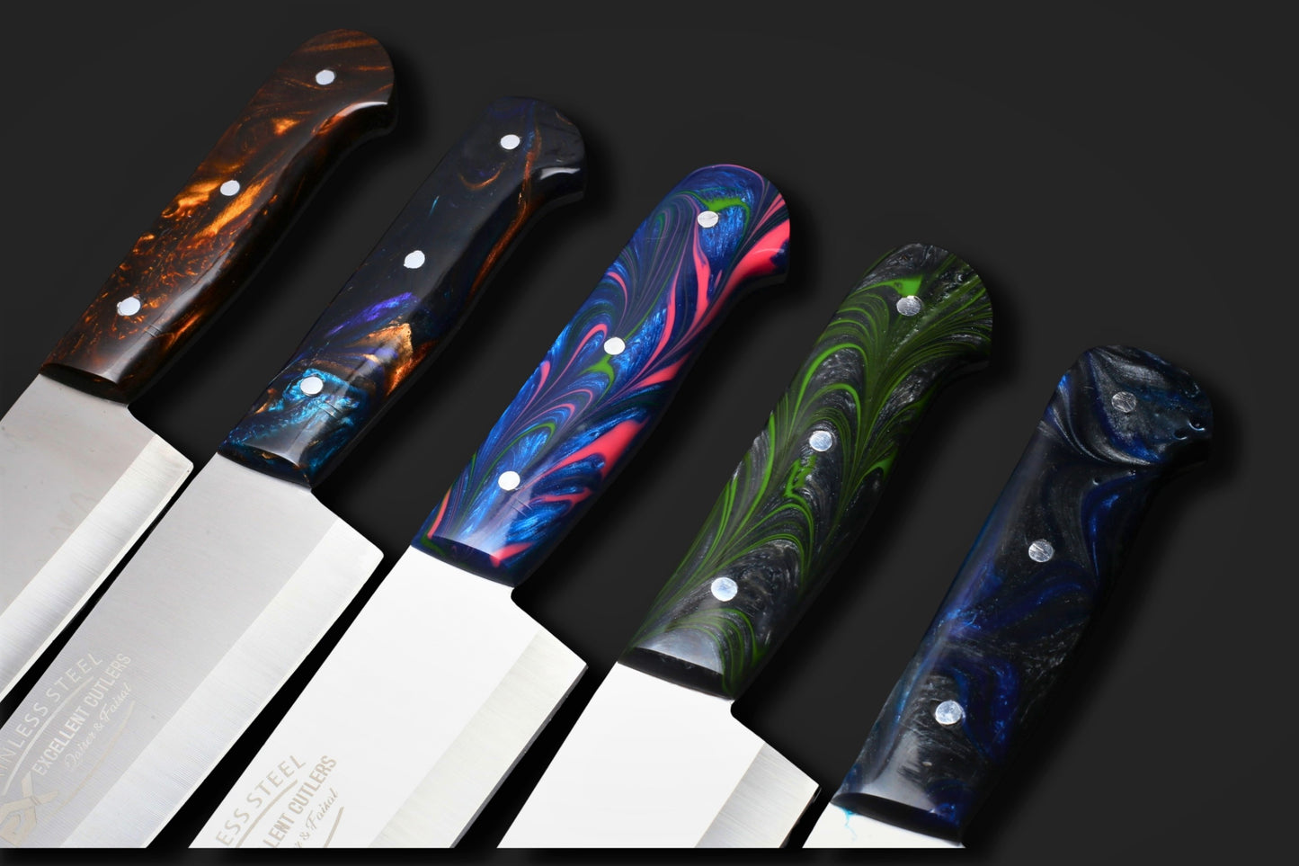 Premium 8-Inch Classic J2 Stainless Steel Chef & Slaughter Knife – Vibrant Multi-Color Resin Handle Edition