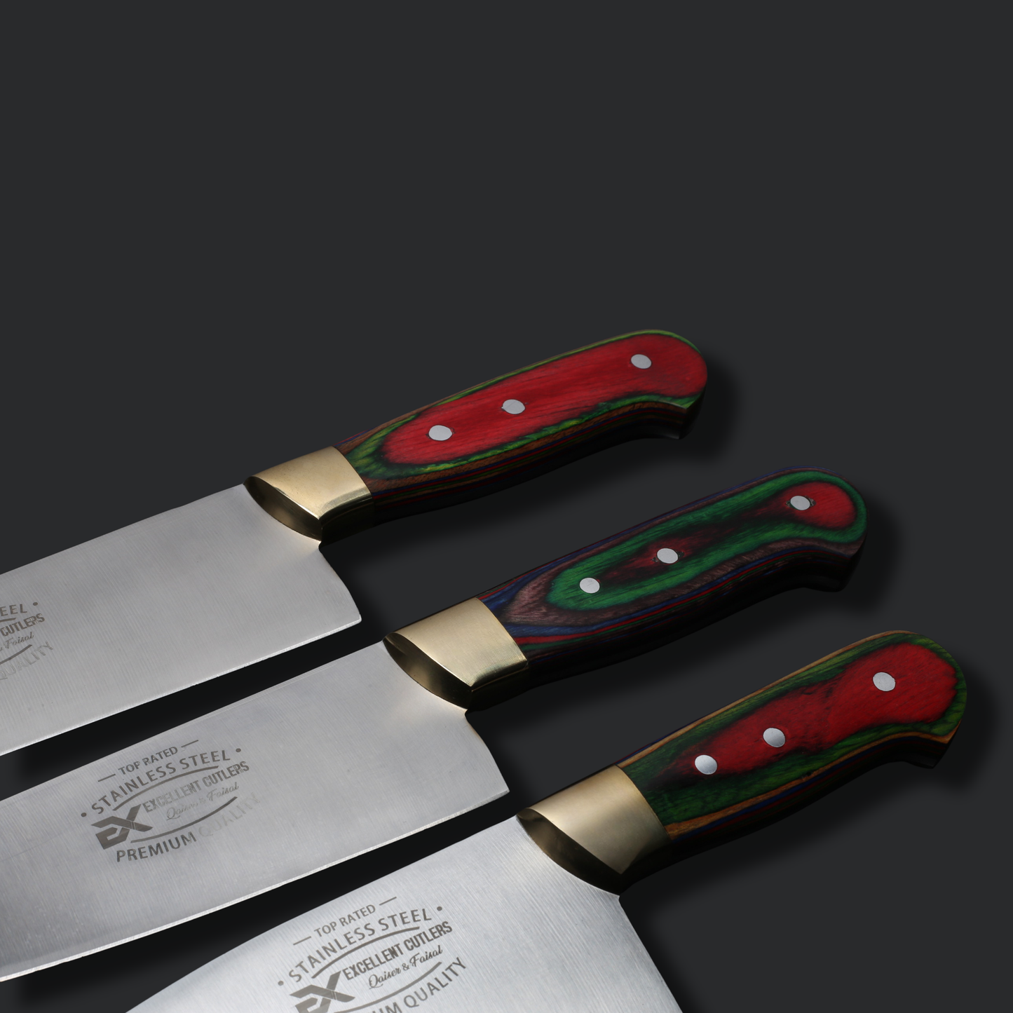 Handmade 3-Piece Luxury Chef & Butchering Knife Set | Japanese Stainless Steel Blades & Flat Grind