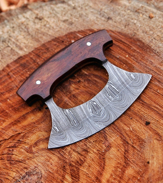 ✨ Cute Pizza Cutter / Ullu Knife – Damascus Steel And color wood handle with Leather cover🍕🔪 Blade length 4.5 inches