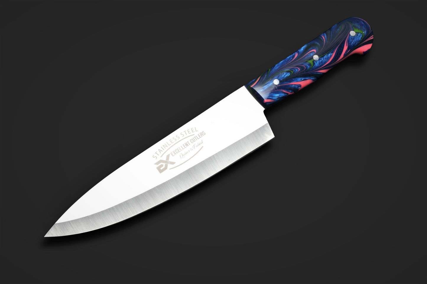 Premium 8-Inch Classic J2 Stainless Steel Chef & Slaughter Knife – Vibrant Multi-Color Resin Handle Edition