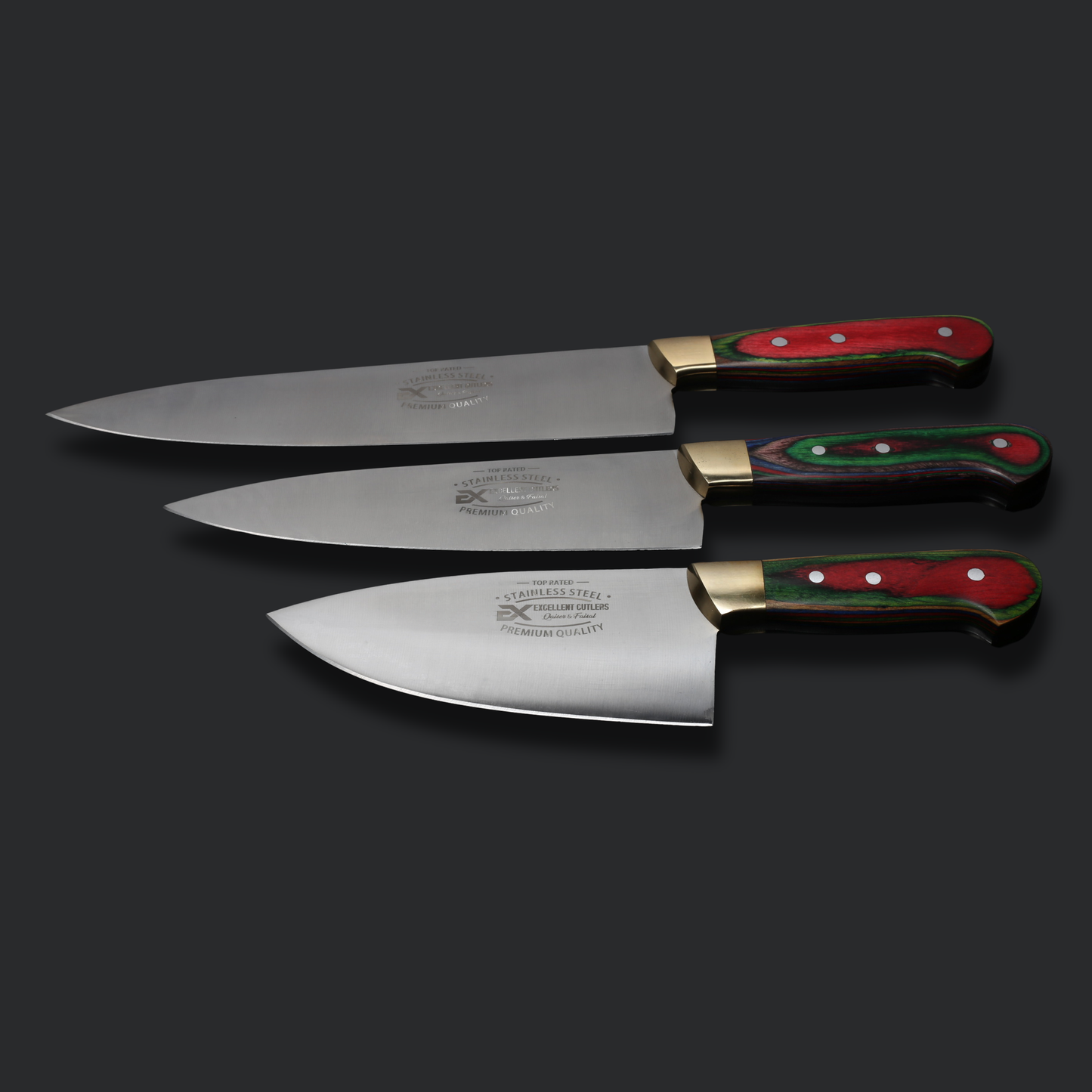 Handmade 3-Piece Luxury Chef & Butchering Knife Set | Japanese Stainless Steel Blades & Flat Grind