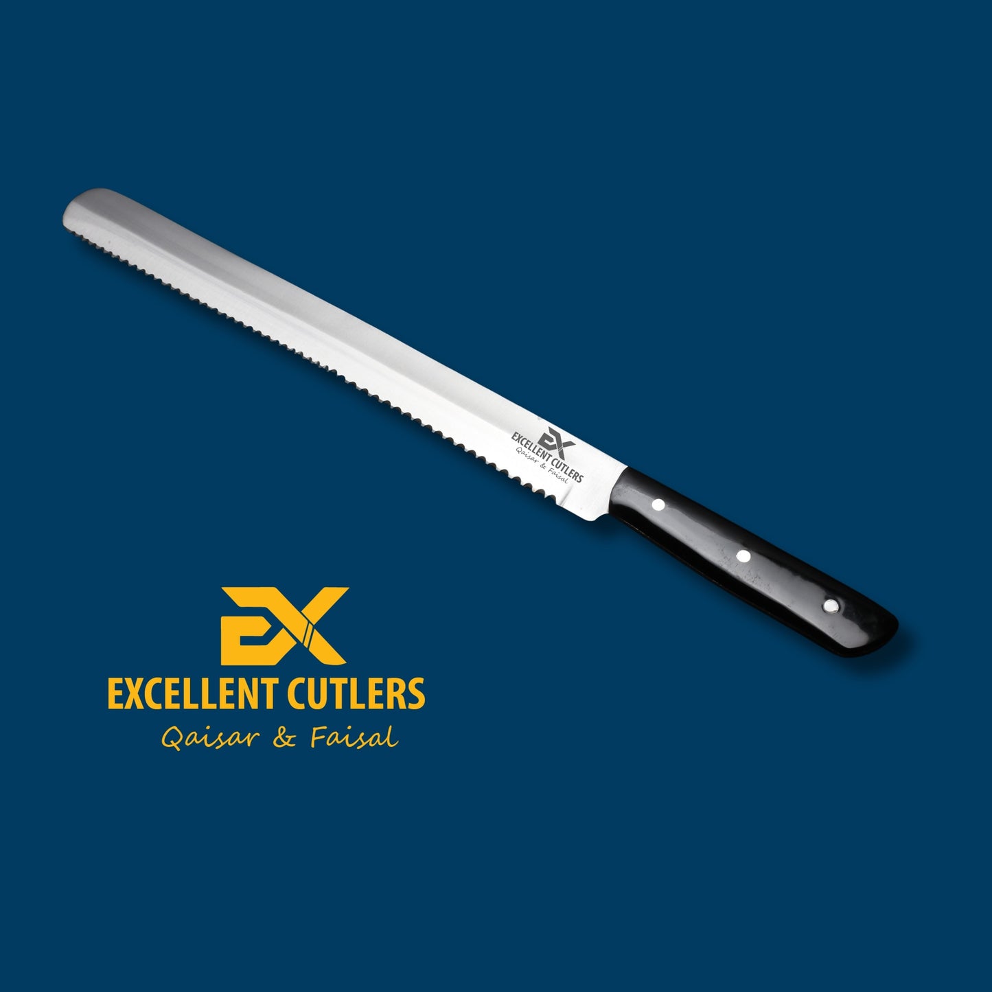 Professional 11-Inch Serrated Bread Knife – 12C27 Stainless Steel with Black Acrylic Handle by Excellent Cutlers