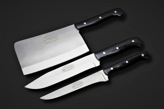 Luxury 3-Piece Kitchen Knife Set | 12C27 Stainless Steel with Satin Finish & Black Acrylic Handles