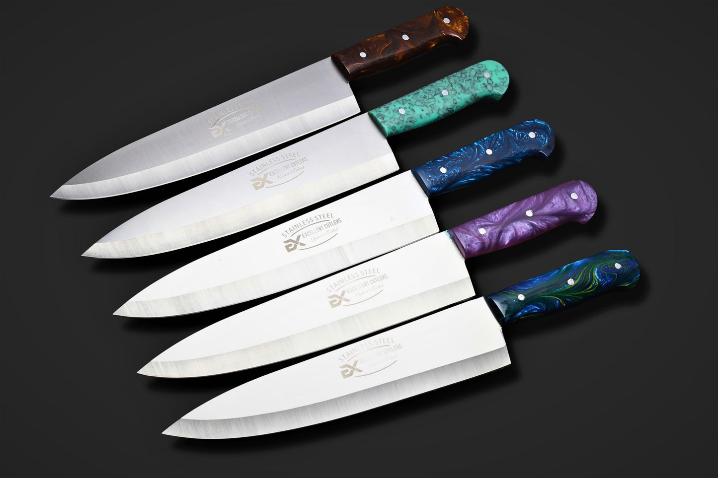 Premium 10-Inch  Classic J2 Stainless Steel Chef & Slaughter Knife – Vibrant Multi-Color Resin Handle Edition