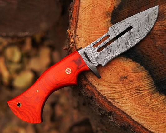 "10" Damascus Bobcat Hunting Dagger with Leather Cover