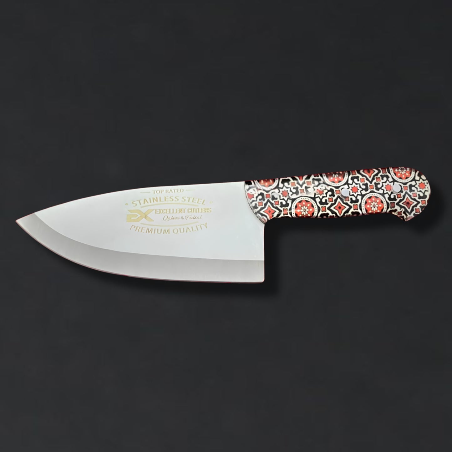 Handmade Heavy-Duty Skinner Knife | 6" J2 Stainless Steel Blade with Decorative Patterned Acrylic Handle | Razor Sharp Fine Edge Custom Knife by Excellent Cutlers & Knives