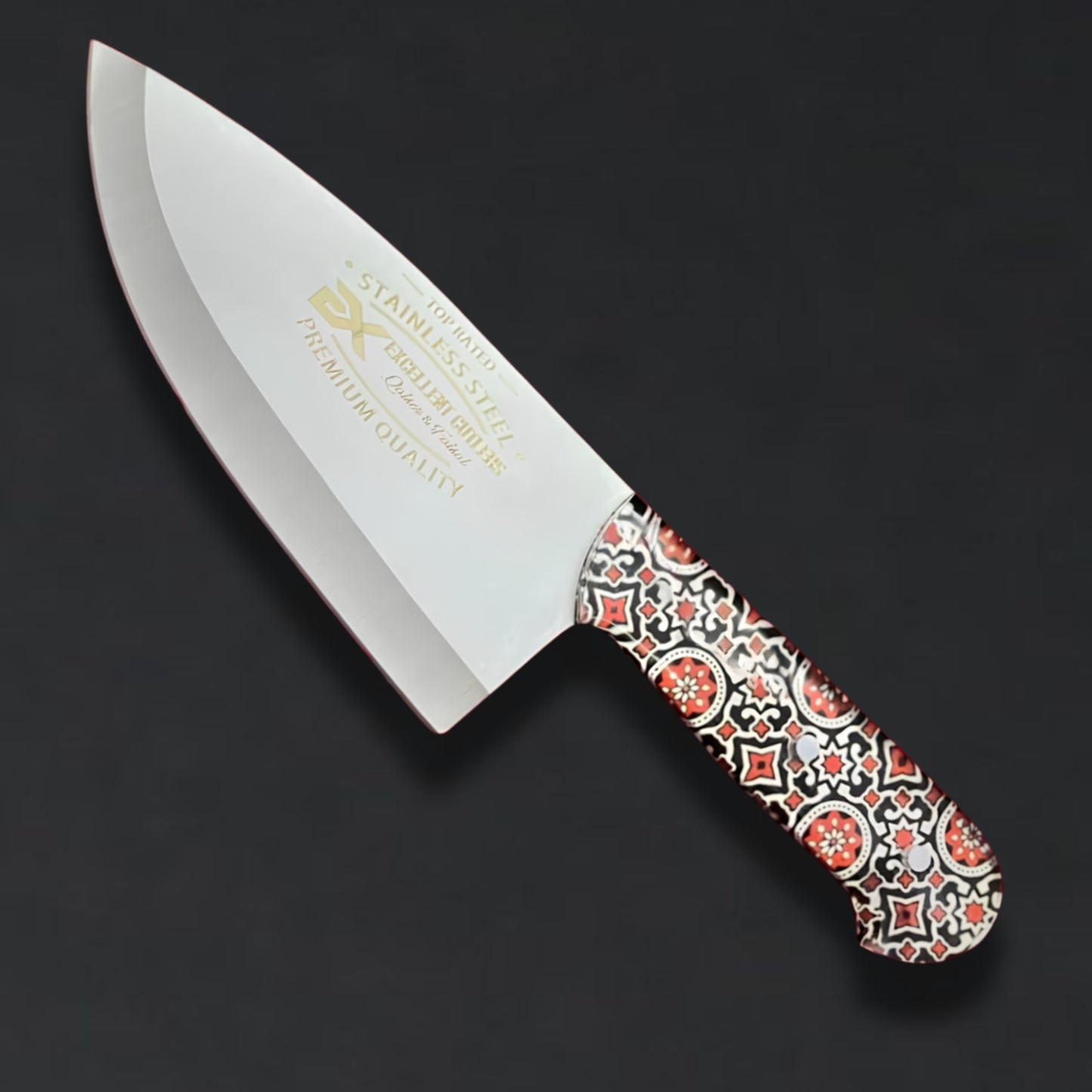 Handmade Heavy-Duty Skinner Knife | 6" J2 Stainless Steel Blade with Decorative Patterned Acrylic Handle | Razor Sharp Fine Edge Custom Knife by Excellent Cutlers & Knives