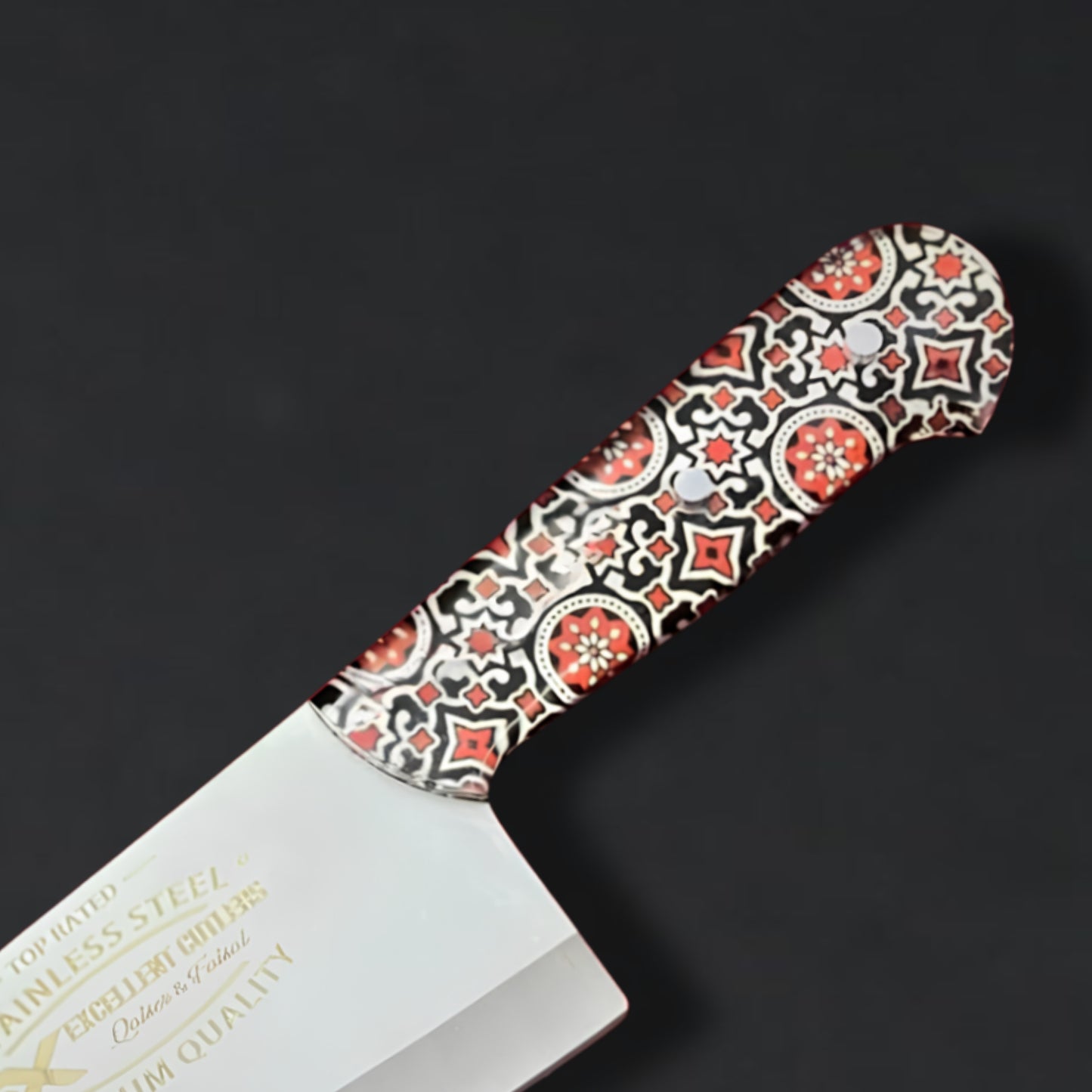 Handmade Heavy-Duty Skinner Knife | 6" J2 Stainless Steel Blade with Decorative Patterned Acrylic Handle | Razor Sharp Fine Edge Custom Knife by Excellent Cutlers & Knives
