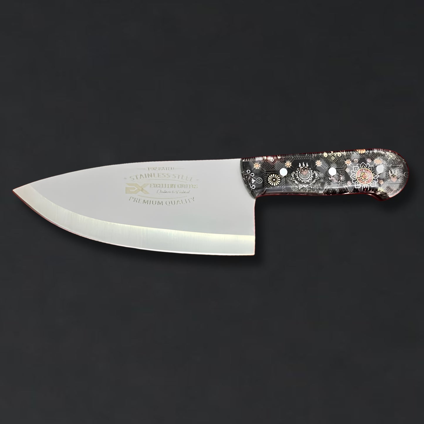 Handmade Heavy-Duty Skinner Knife | 6" J2 Stainless Steel Blade with Decorative Patterned Acrylic Handle | Razor Sharp Fine Edge Custom Knife by Excellent Cutlers & Knives