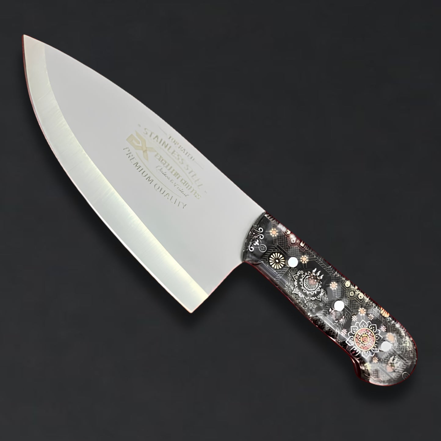 Handmade Heavy-Duty Skinner Knife | 6" J2 Stainless Steel Blade with Decorative Patterned Acrylic Handle | Razor Sharp Fine Edge Custom Knife by Excellent Cutlers & Knives