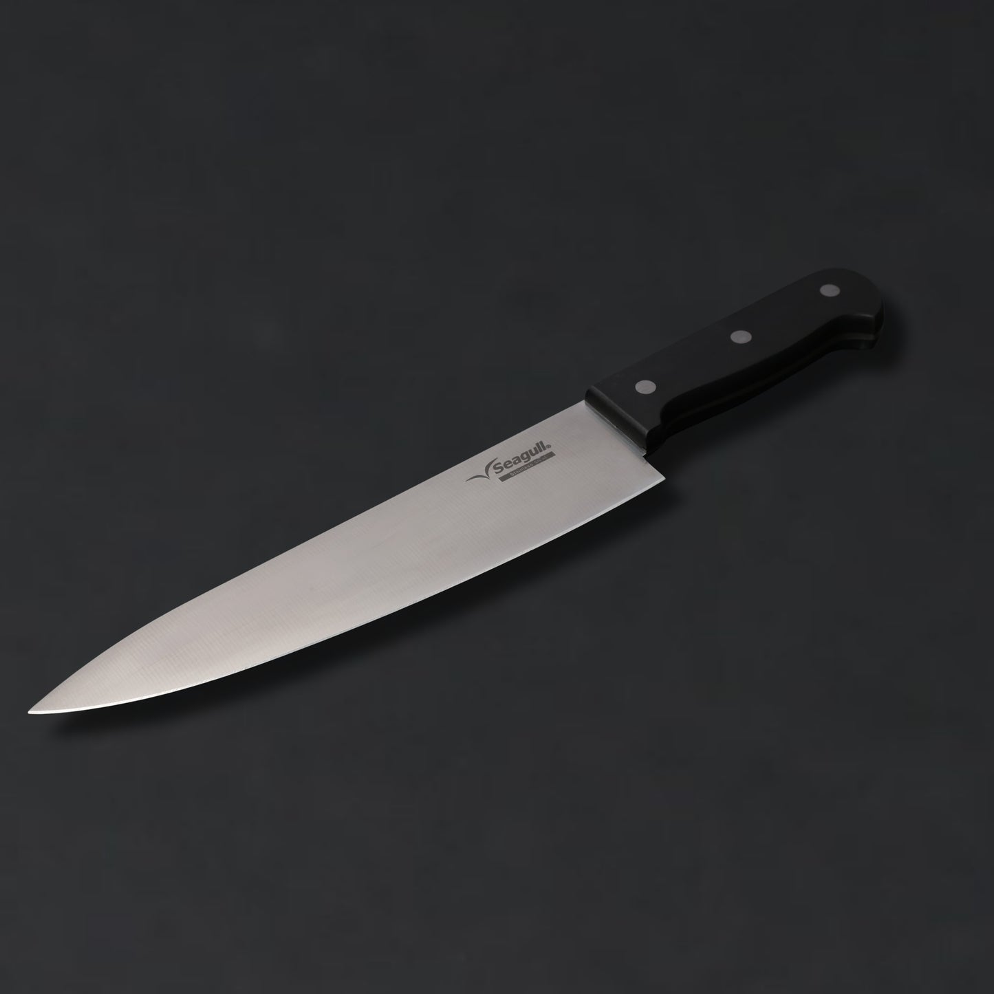 Seagull 8-Inch Blade Chef Culinary Knife | X40Cr14 Stainless Steel, Flat Grind & Black Fiber Handle