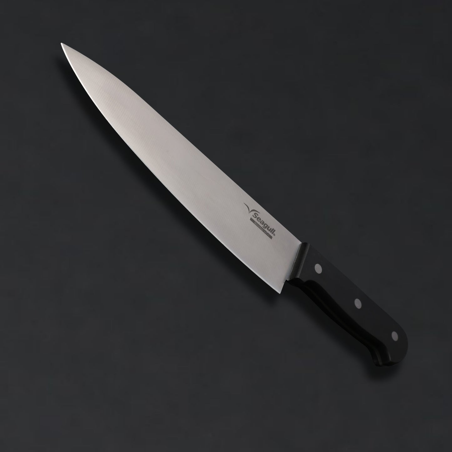 Seagull 8-Inch Blade Chef Culinary Knife | X40Cr14 Stainless Steel, Flat Grind & Black Fiber Handle