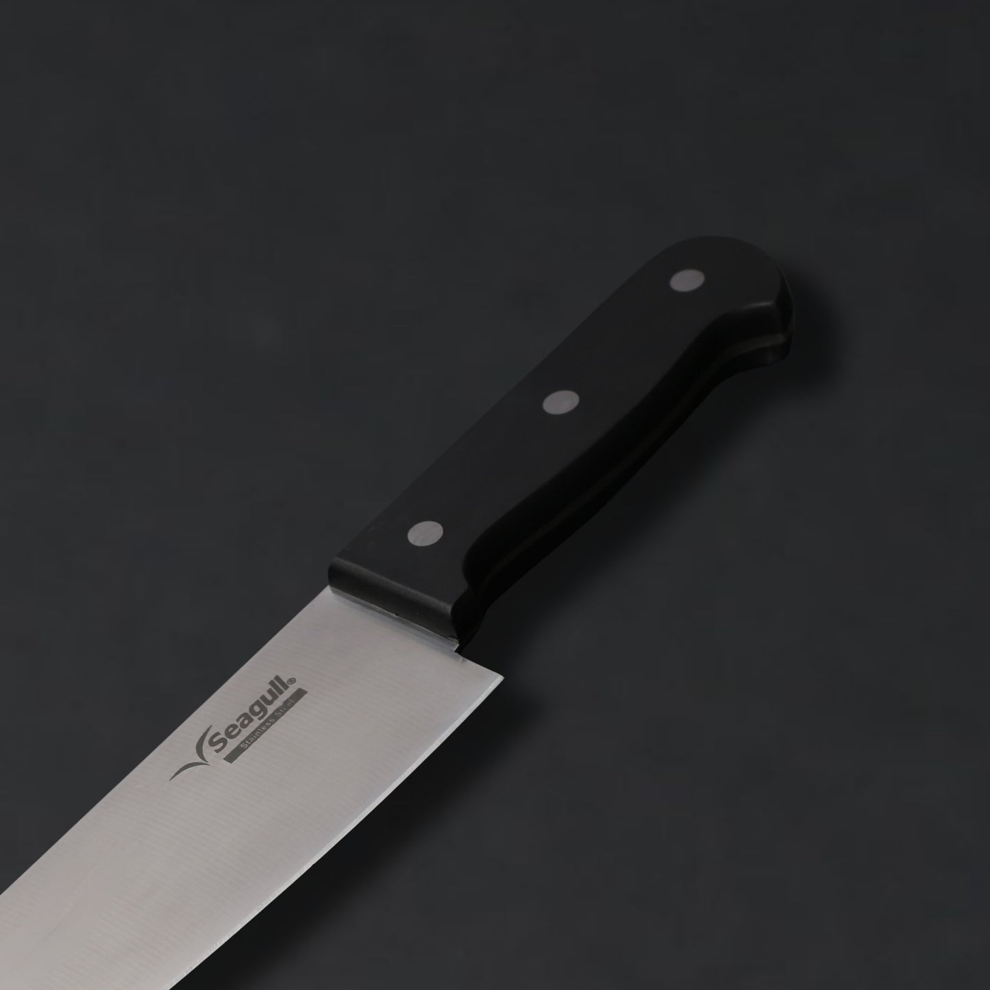 Seagull 8-Inch Blade Chef Culinary Knife | X40Cr14 Stainless Steel, Flat Grind & Black Fiber Handle