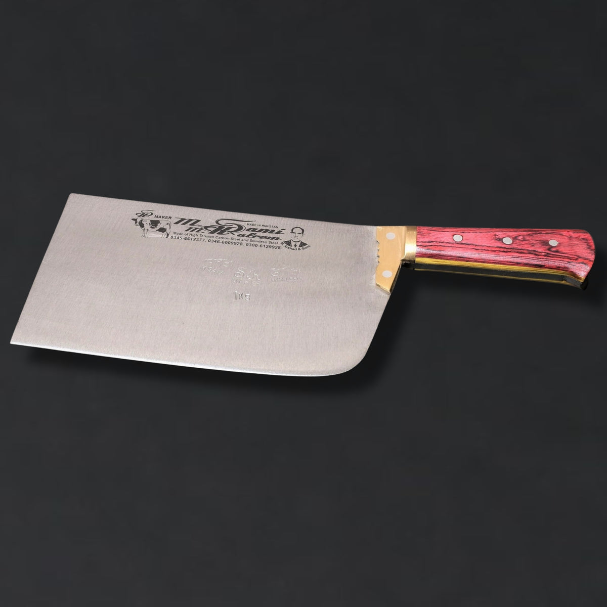 M. Sami & Kaleem - 1KG High Carbon (Kamani) Steel Heavy-Duty Butcher Cleaver with Color Wood & Brass Handle