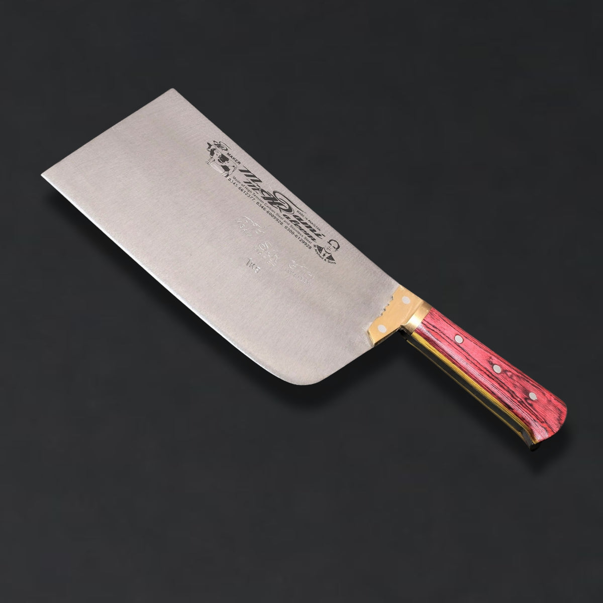 M. Sami & Kaleem - 1KG High Carbon (Kamani) Steel Heavy-Duty Butcher Cleaver with Color Wood & Brass Handle