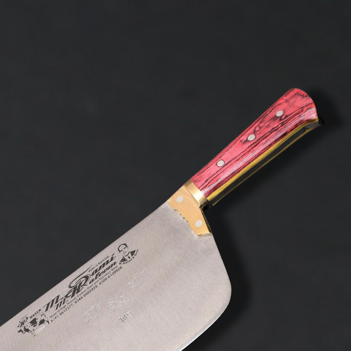 M. Sami & Kaleem - 1KG High Carbon (Kamani) Steel Heavy-Duty Butcher Cleaver with Color Wood & Brass Handle