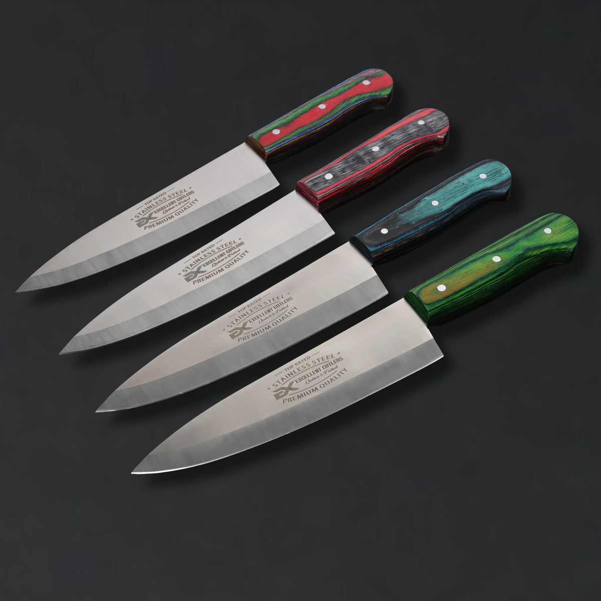 The Butcher's Crown - 8 Inch Blade Chef & Butchering Knife | J2 Stainless Steel Blade with Multi-Color Pakkawood Handle