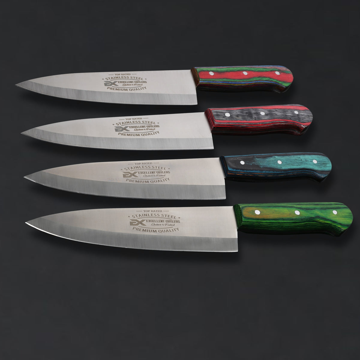 The Butcher's Crown - 8 Inch Blade Chef & Butchering Knife | J2 Stainless Steel Blade with Multi-Color Pakkawood Handle