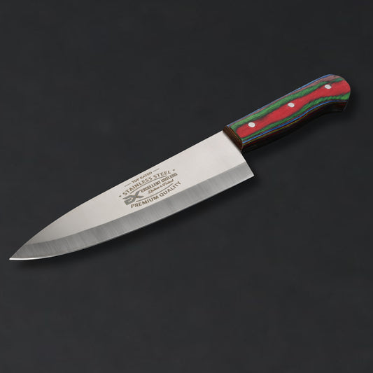 The Butcher's Crown - 8 Inch Blade Chef & Butchering Knife | J2 Stainless Steel Blade with Multi-Color Pakkawood Handle