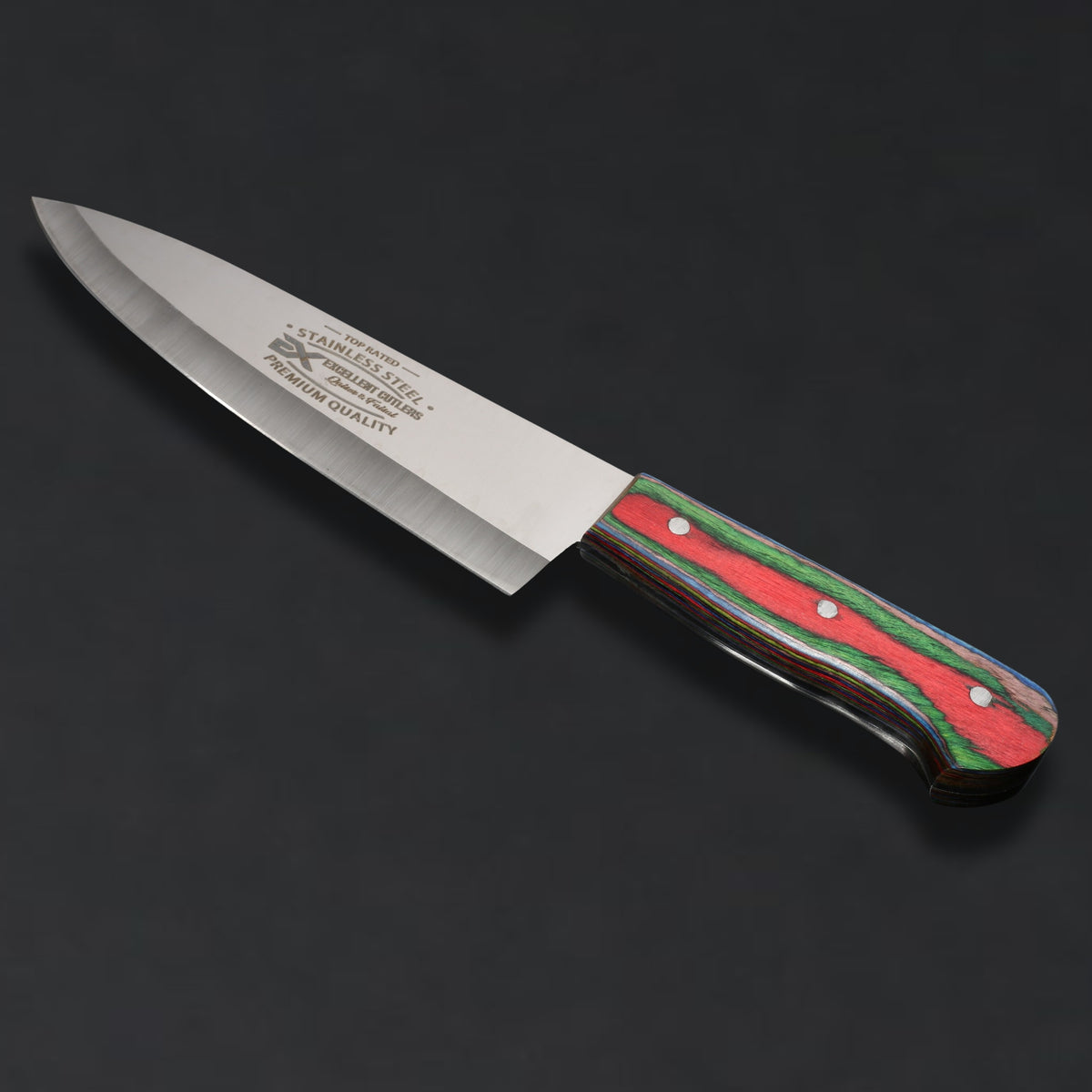 The Butcher's Crown - 8 Inch Blade Chef & Butchering Knife | J2 Stainless Steel Blade with Multi-Color Pakkawood Handle