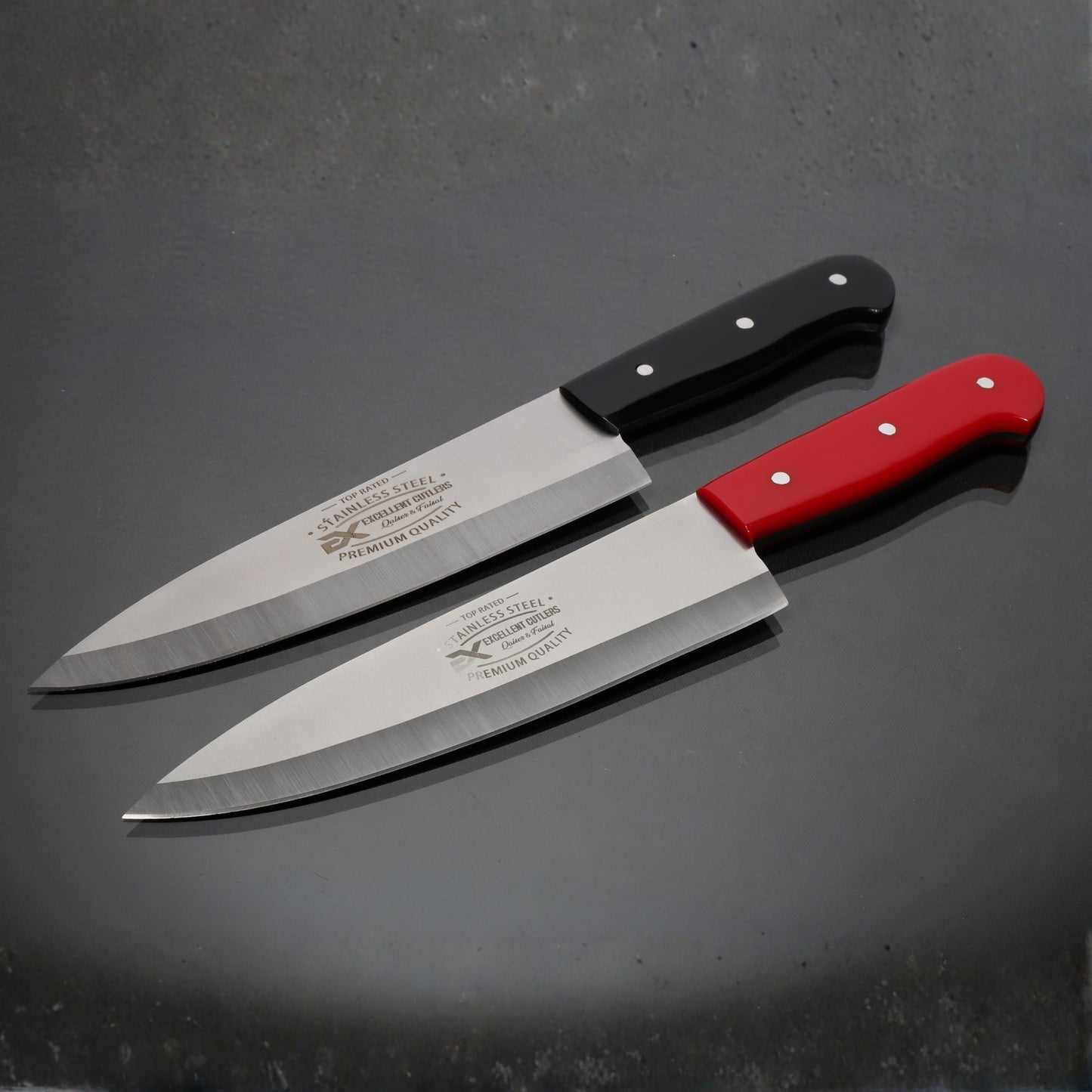 Premium 8" J2 Stainless Steel Chef & Butcher Knife – Hollow Grind Drop Point with Color Acrylic Handle