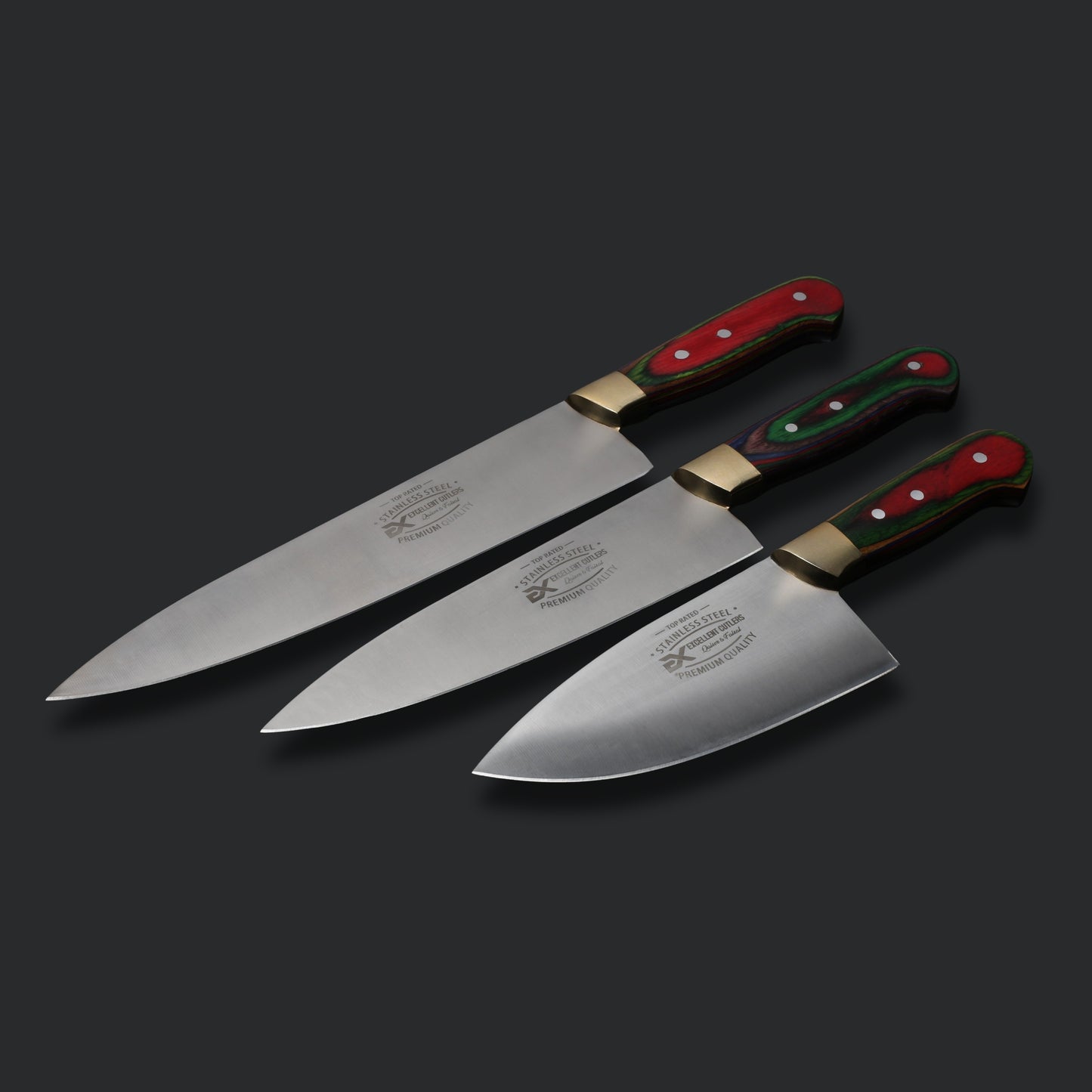Handmade 3-Piece Luxury Chef & Butchering Knife Set | Japanese Stainless Steel Blades & Flat Grind