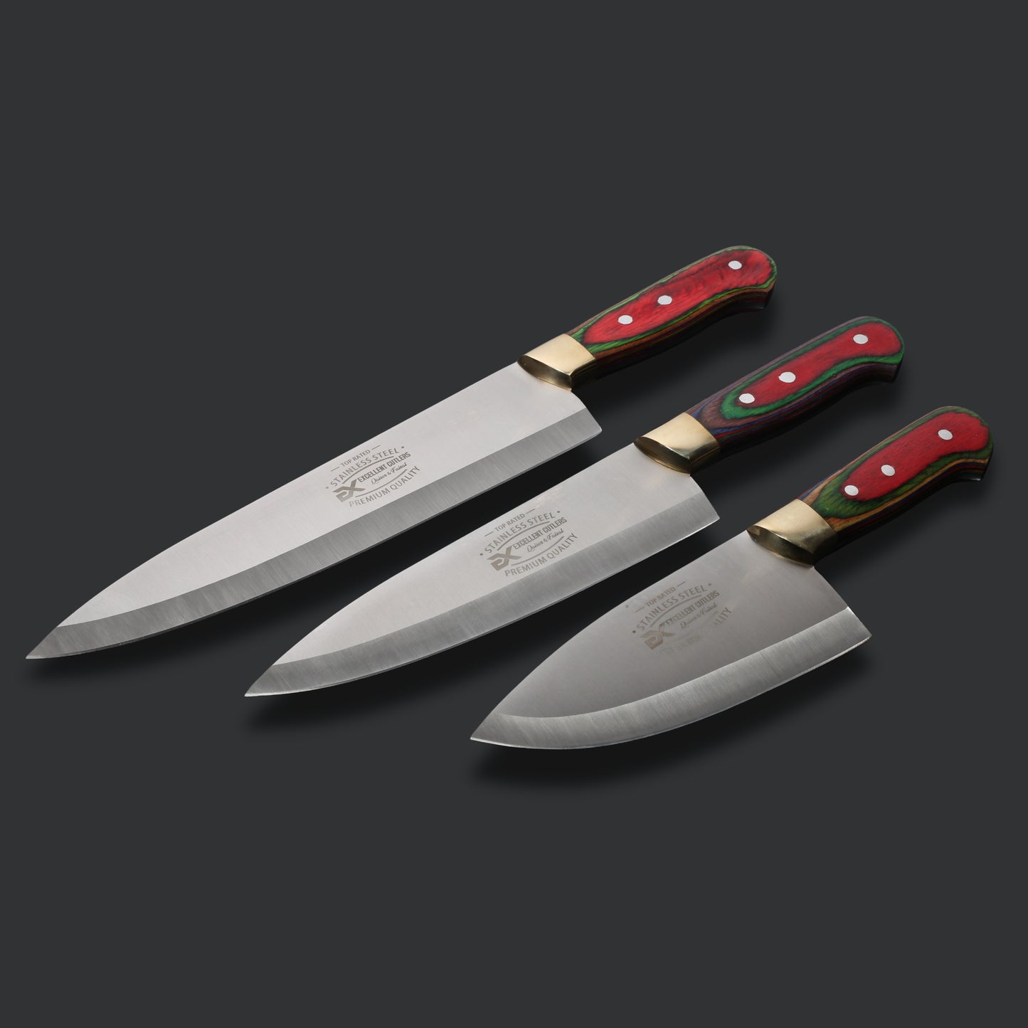 Handmade 3-Piece Luxury Chef & Butchering Knife Set | Japanese Stainless Steel Blades | Professional Kitchen & Slaughter Set by Excellent Cutlers
