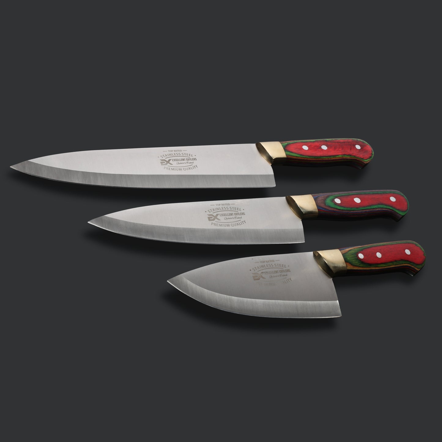 Handmade 3-Piece Luxury Chef & Butchering Knife Set | Japanese Stainless Steel Blades | Professional Kitchen & Slaughter Set by Excellent Cutlers