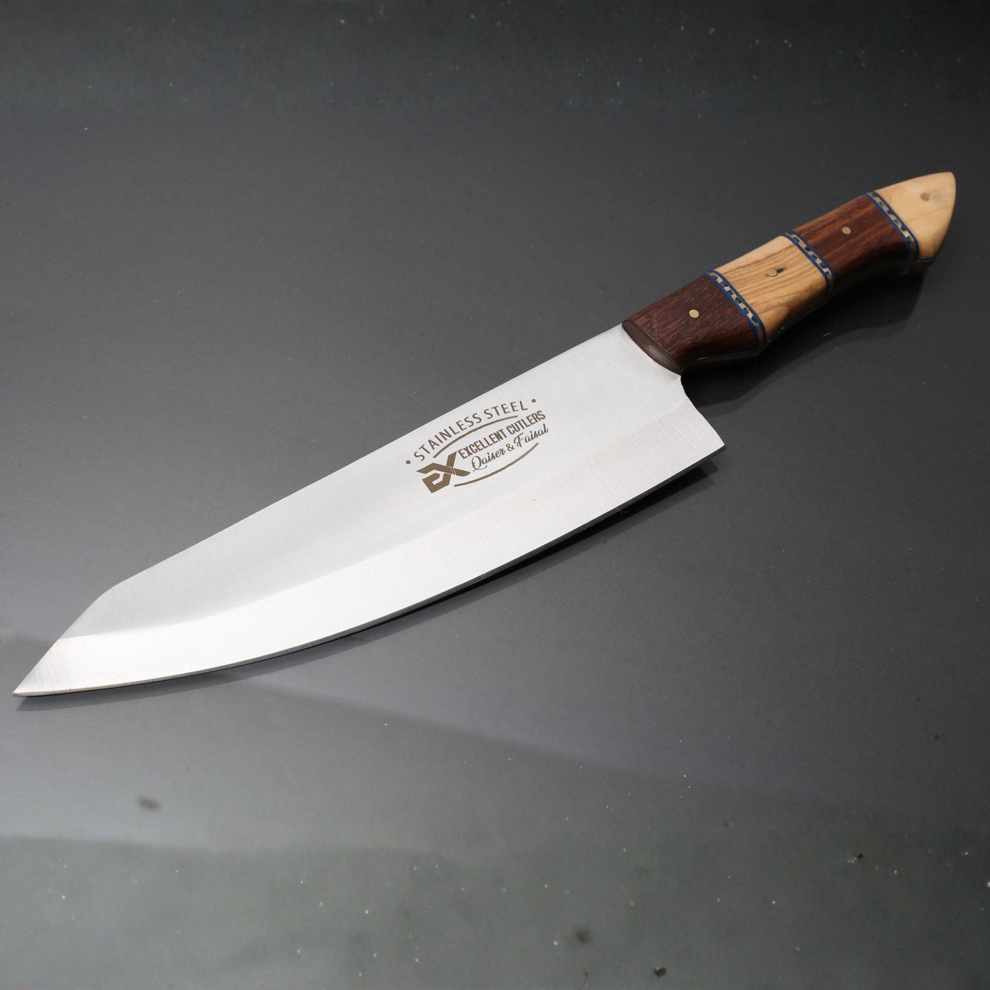 2 Wooded Chef & Butcher Knife in 1095 Blade - Total Lenght 14 Inc