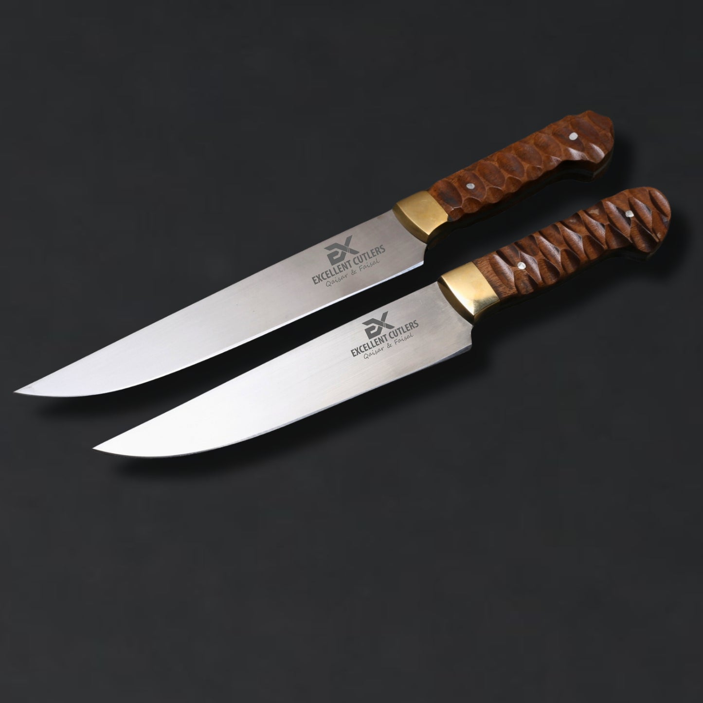 Handmade Kitchen Knife Set | 2-Piece Chef & Paring Knife Set with 12C27 Stainless Steel Blades & Engraved Rosewood Handles | Professional Chef Gift