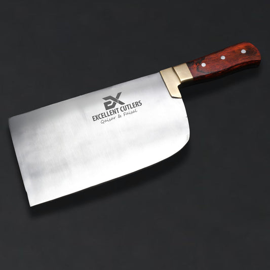 Heavy-Duty Handcrafted Butcher Cleaver In 1KG – Wazirabad High-Carbon (Kamani) Steel With Pakkawood Handle & Brass Bolster, For Mutton & Beef Ribs