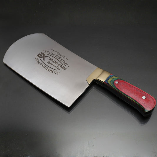 EXCELLENT CUTLERS 1kg Heavy-Duty Stainless Steel Bullnose Cleaver – Professional Mutton & Bone Chopper with Multi-Color Handle & Solid Brass Bolster