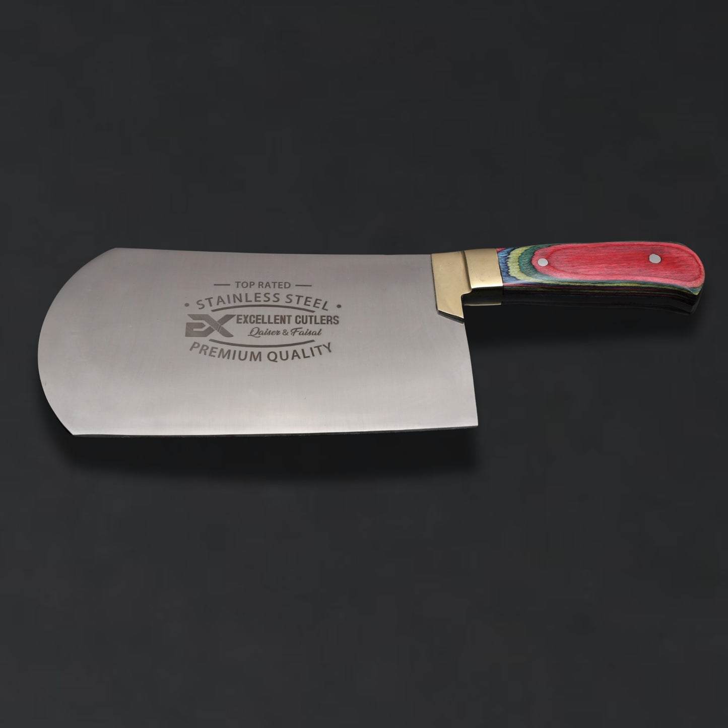EXCELLENT CUTLERS 1kg Heavy-Duty Stainless Steel Bullnose Cleaver – Professional Mutton & Bone Chopper with Multi-Color Handle & Solid Brass Bolster
