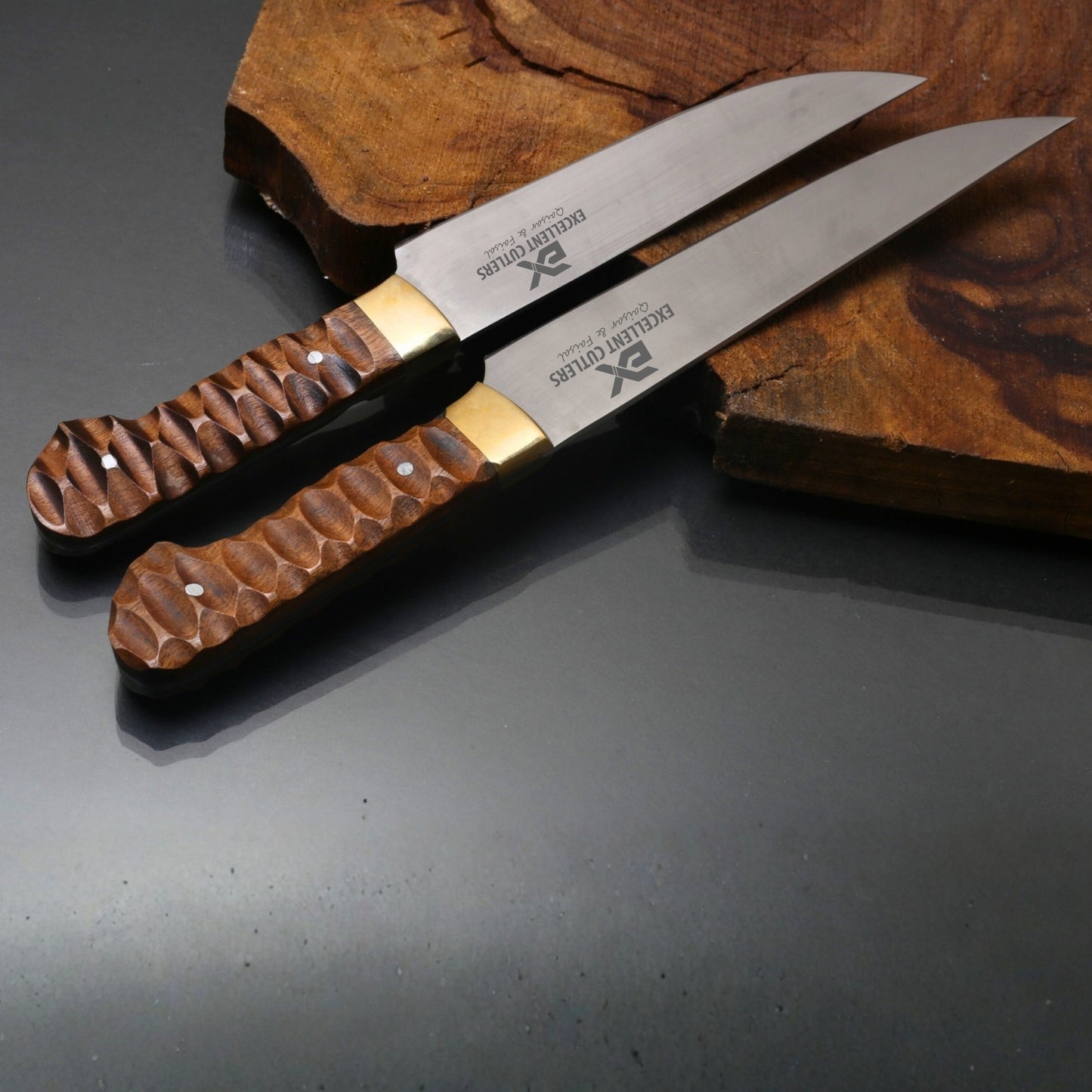 Handmade Kitchen Knife Set | 2-Piece Chef & Paring Knife Set with 12C27 Stainless Steel Blades & Engraved Rosewood Handles | Professional Chef Gift