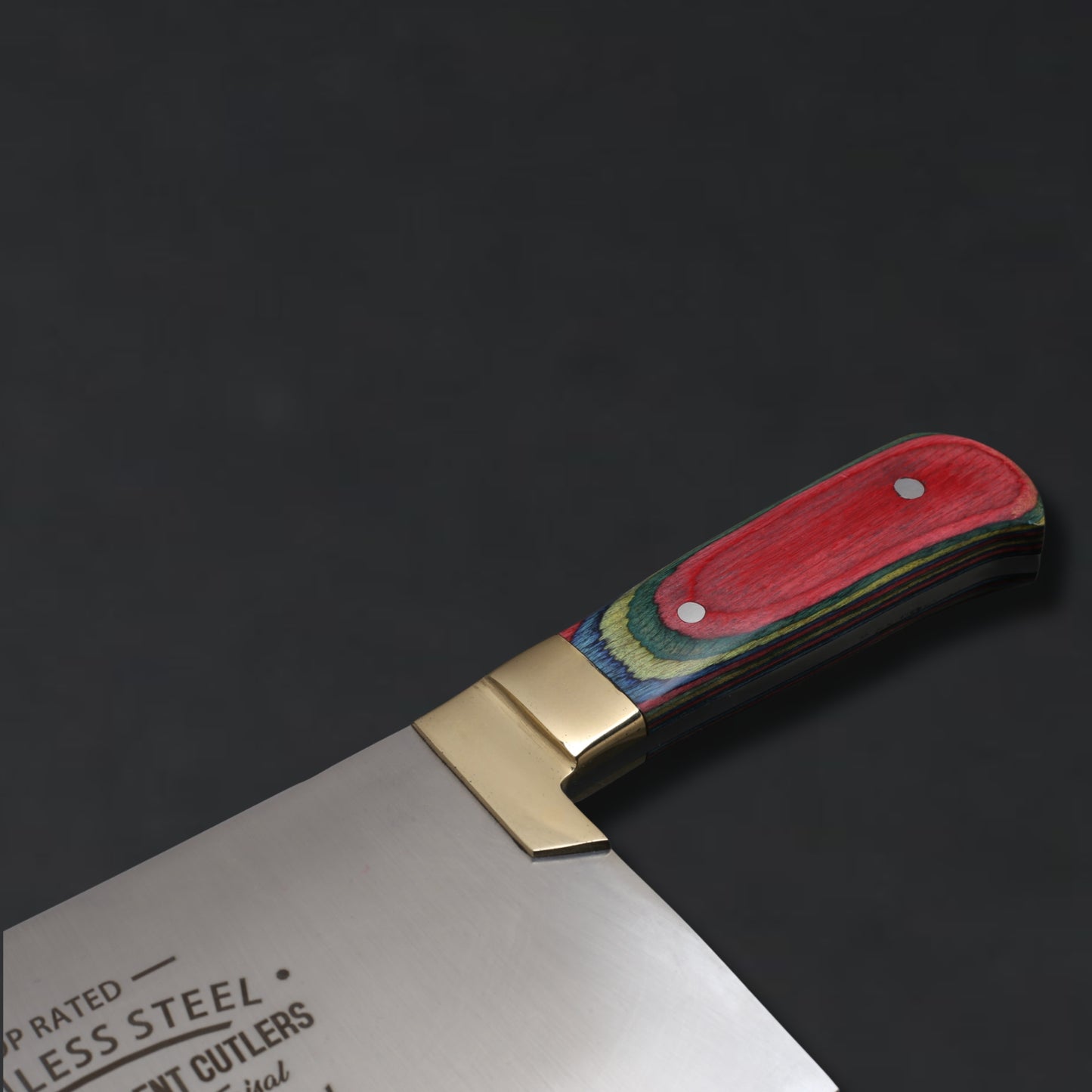 EXCELLENT CUTLERS 1kg Heavy-Duty Stainless Steel Bullnose Cleaver – Professional Mutton & Bone Chopper with Multi-Color Handle & Solid Brass Bolster