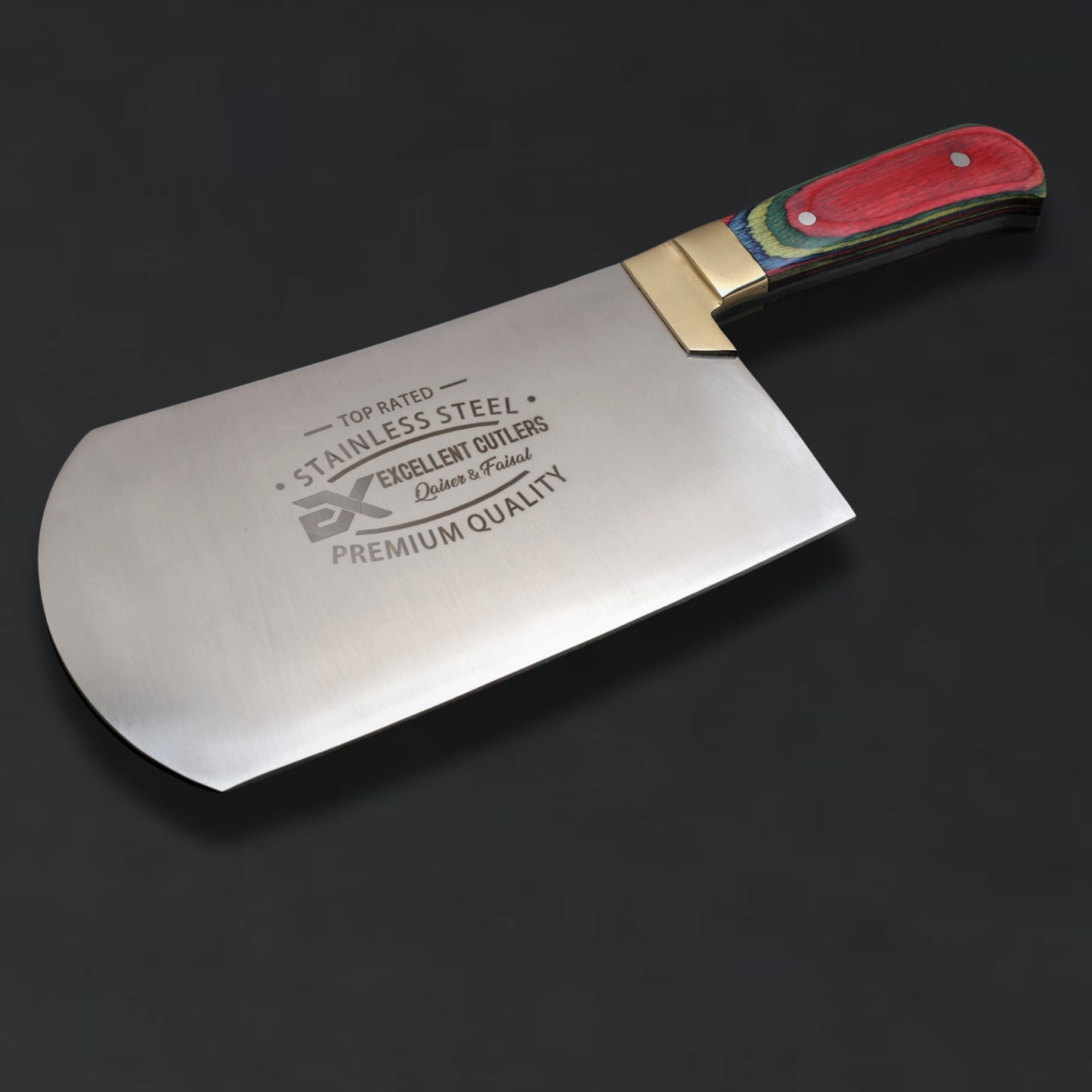 EXCELLENT CUTLERS 1kg Heavy-Duty Stainless Steel Bullnose Cleaver – Professional Mutton & Bone Chopper with Multi-Color Handle & Solid Brass Bolster