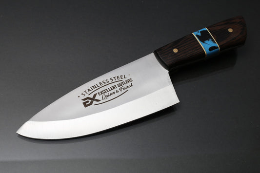 Excellent Butcher Skinning Knife – 6” Blade | African Wenge Wood Handle with Feroza Resin | 12C27 Chrome Stainless Steel