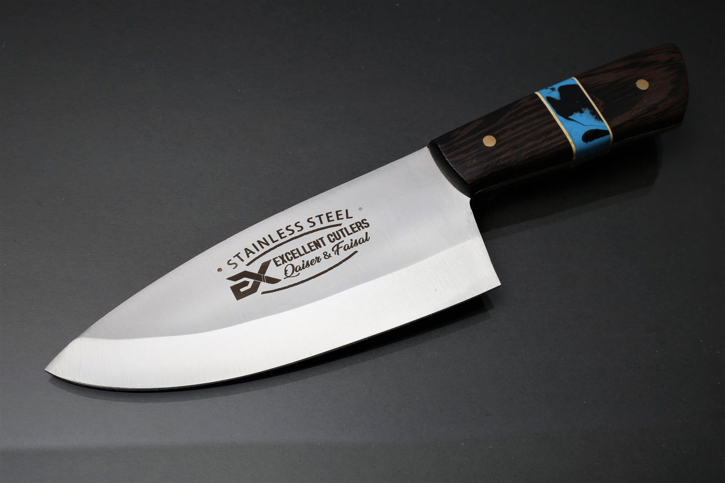 Handcrafted 6" 12C27 Stainless Steel Knife | African Wenge Wood & Feroza Resin Handle